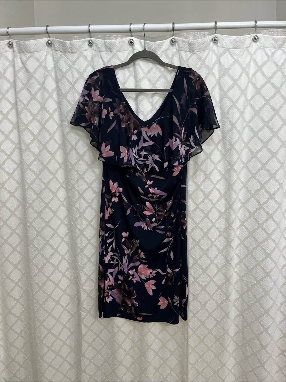 connected apparel Navy Floral Midi Dress with Pink Accents